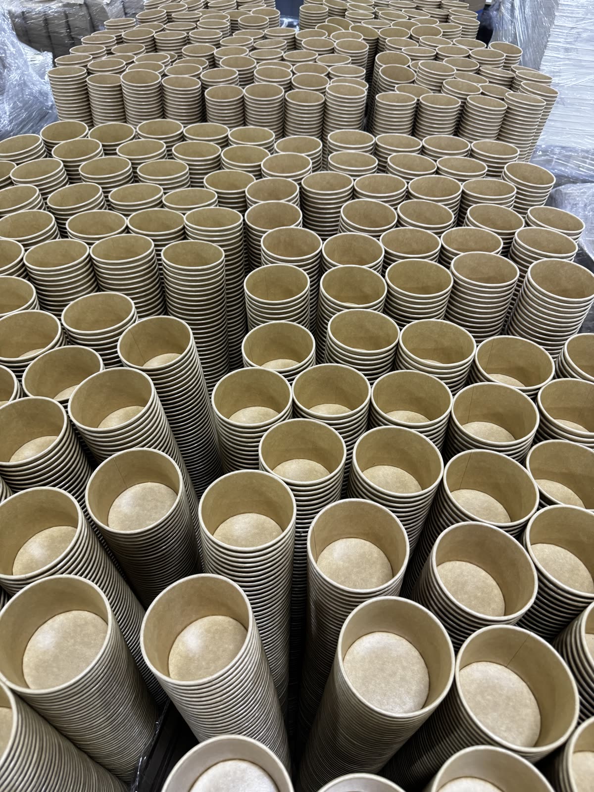 Large quantity kraft paper bowls prepared for production review