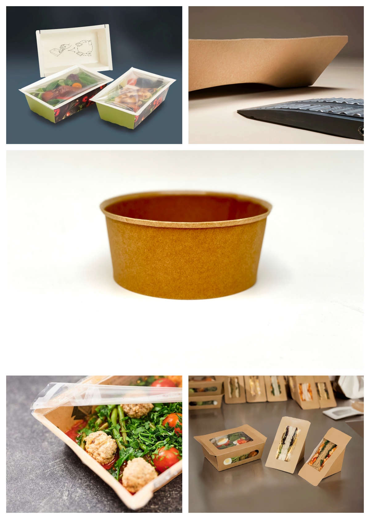 Paper food trays and sandwich packs with windows