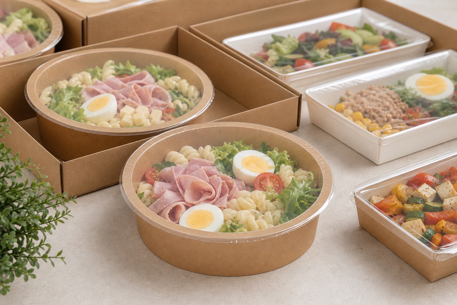 Nexpack MAP paper packaging for chilled meals with film sealed bowls and trays