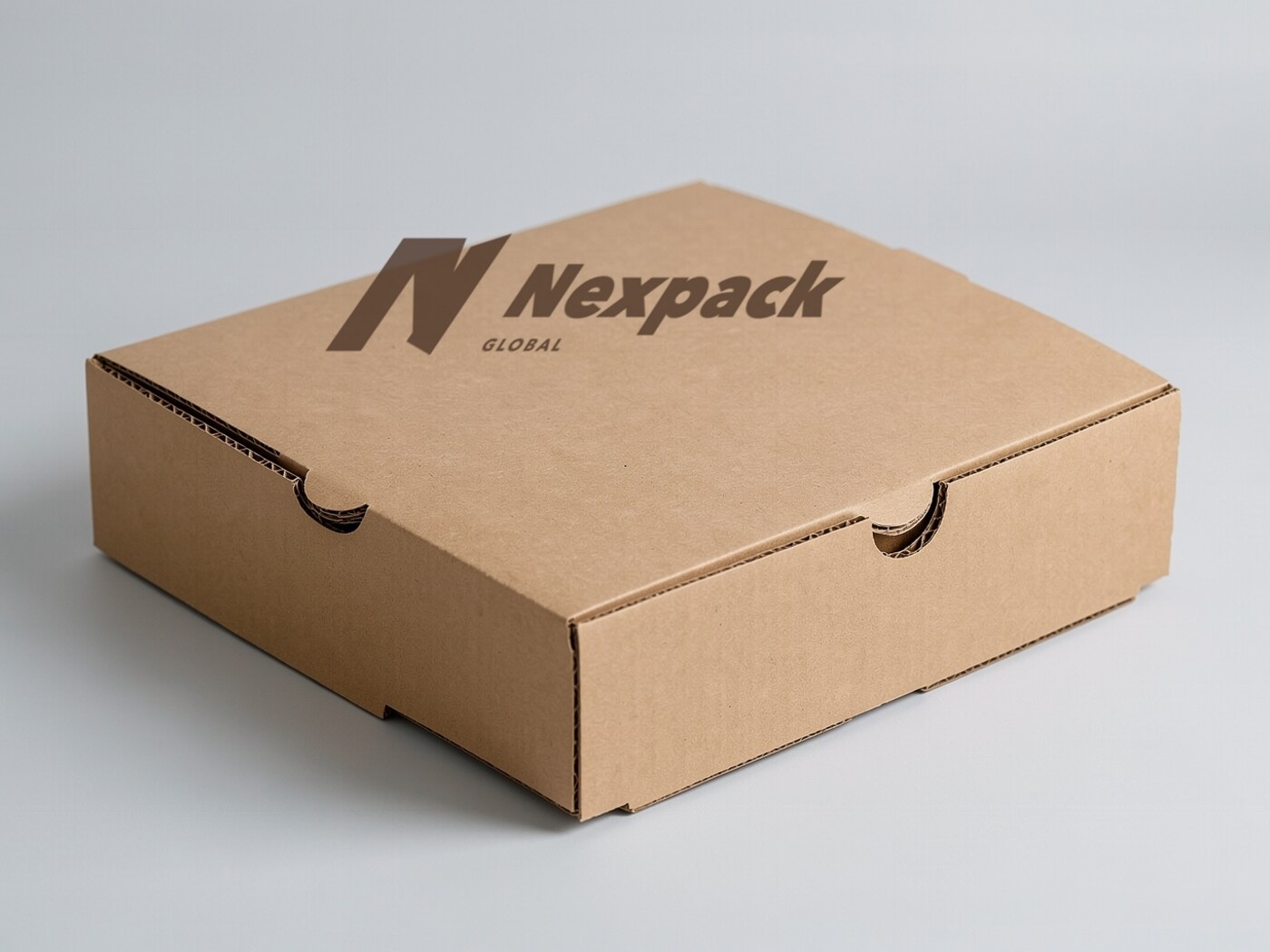 Kraft pizza box with Nexpack Global branding