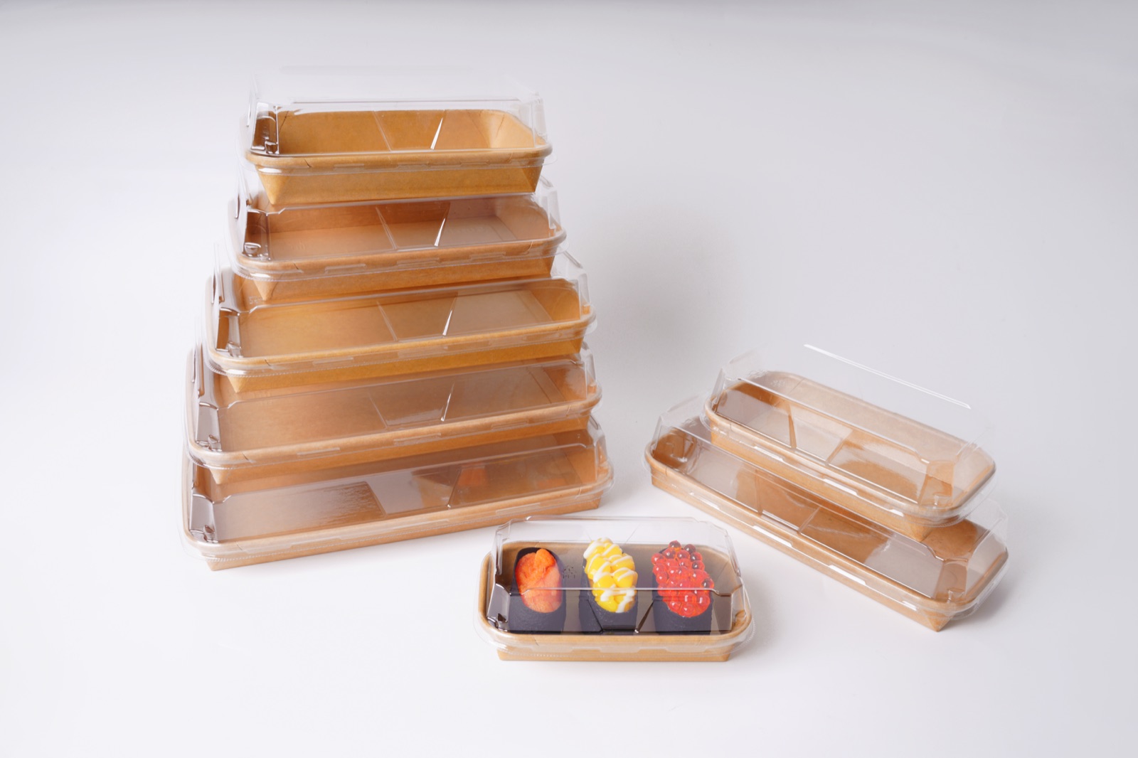 Kraft sushi boxes with clear lids