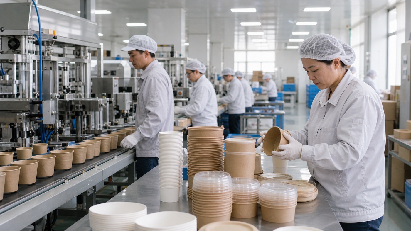 Clean paper packaging production scene