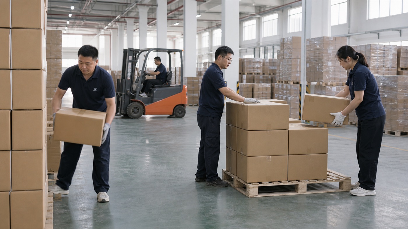 Warehouse handling cartons of paper packaging